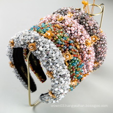 UNIQ Beaded Padded Headband Crystal Embellished with Gold Flower Hairband Hair Hoop Goth Wedding Fashion Hair Accessory